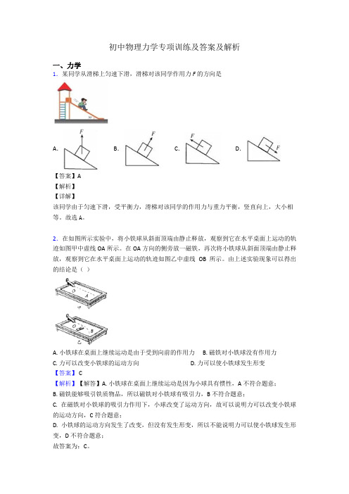 初中物理力学专项训练及答案及解析