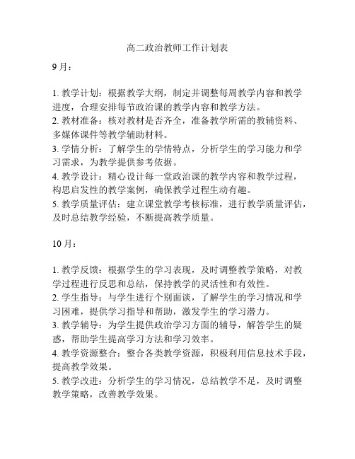 高二政治教师工作计划表