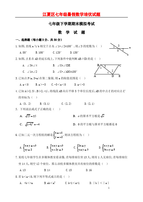 七年级数学暑假培优试卷