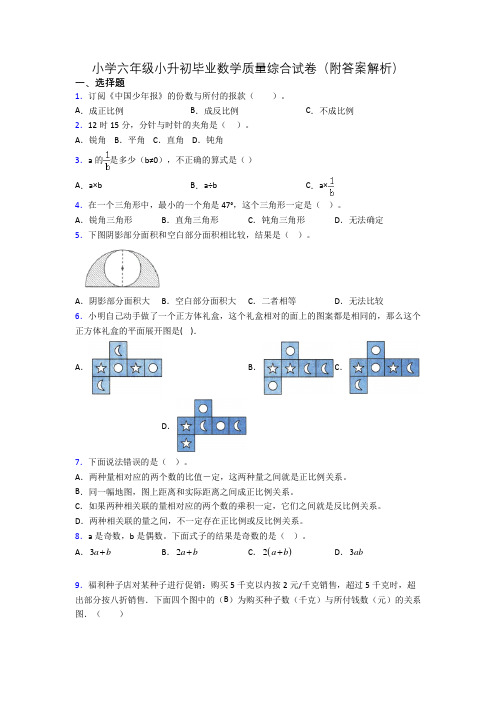 小学六年级小升初毕业数学质量综合试卷(附答案解析)