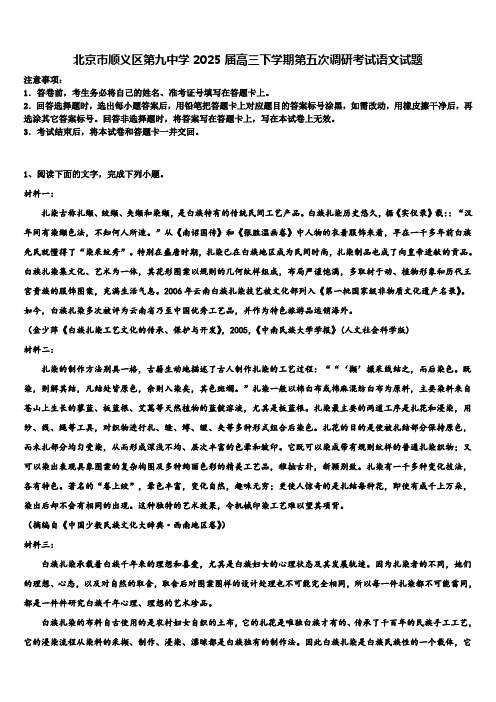 北京市顺义区第九中学2025届高三下学期第五次调研考试语文试题含解析