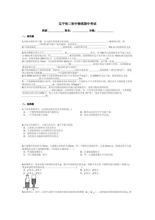 辽宁初二初中物理期中考试带答案解析
