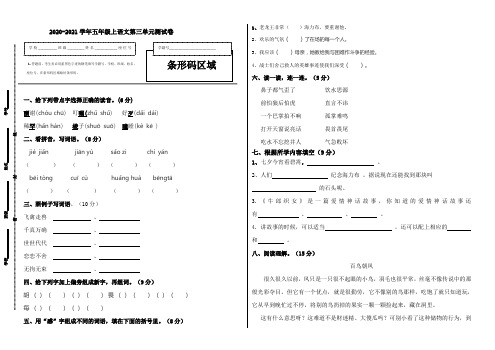 2020-2021学年五年级上册语文第三单元拓展提升卷