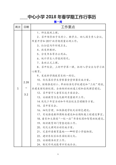 ____中心小学2018年春学期工作行事历