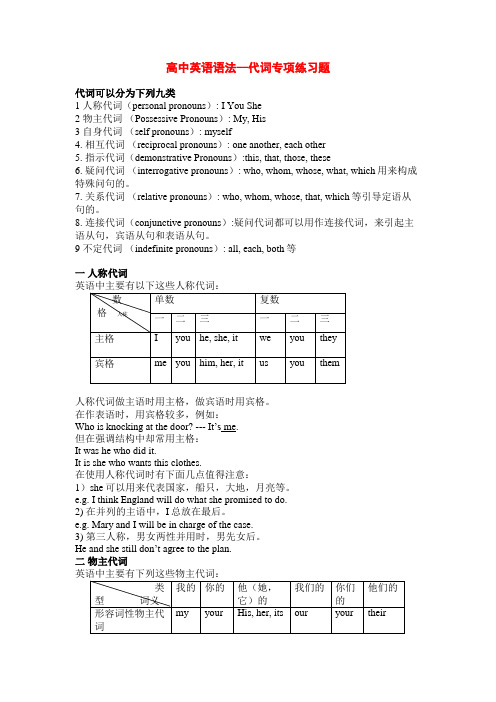 高中英语语法--代词专项练习题