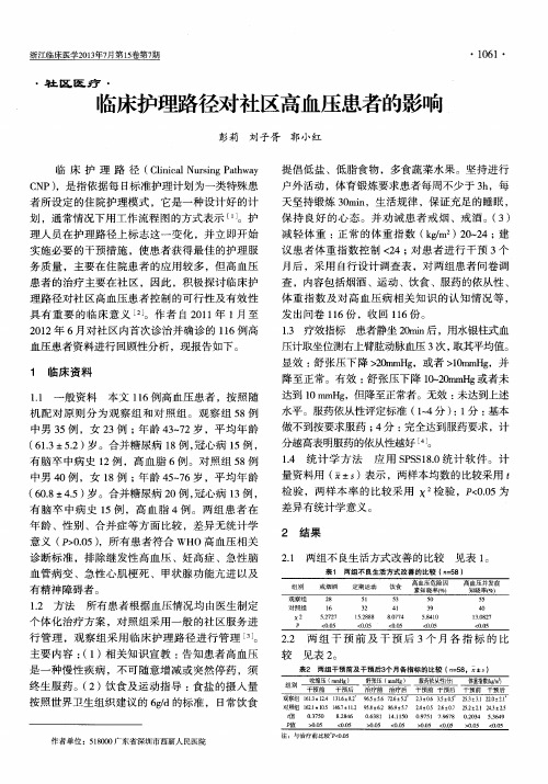 临床护理路径对社区高血压患者的影响