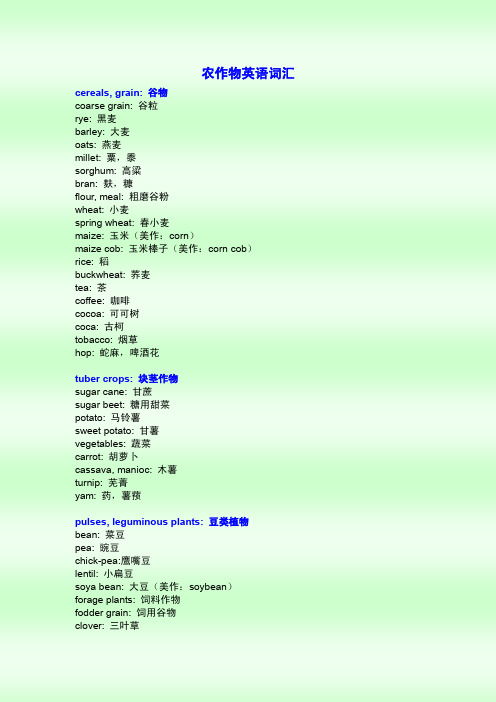 农作物英文词汇