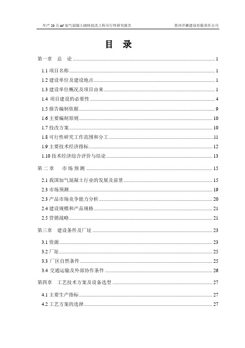 年产20万m3加气混凝土砌块技改工程项目可行性投资计划书