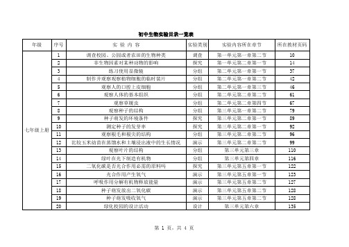 新人教版初中生物实验目录一览表