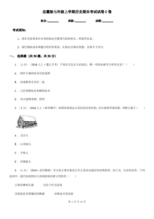 岳麓版七年级上学期历史期末考试试卷C卷(测试)