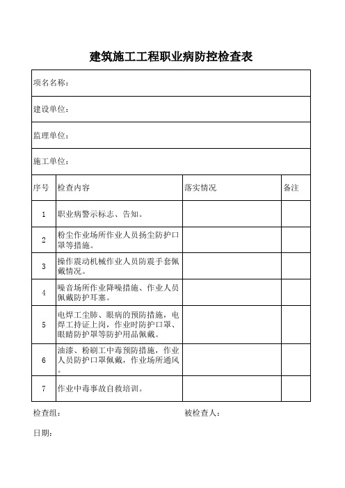 建筑施工企业职业病防控检查表