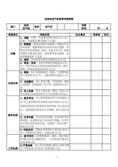 加油加气站加气员考核表