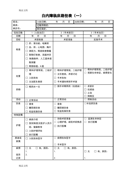 最新白内障临床路径表