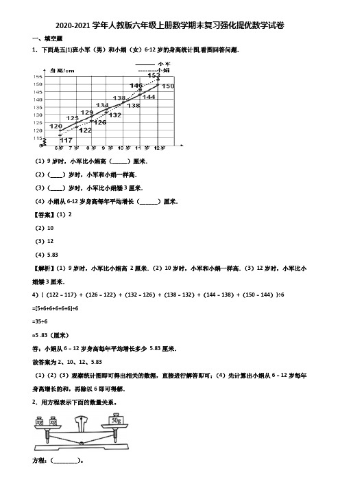 2020-2021学年人教版六年级上册数学期末复习强化提优数学试卷含解析