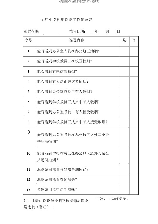 (完整版)学校控烟巡查员工作记录表