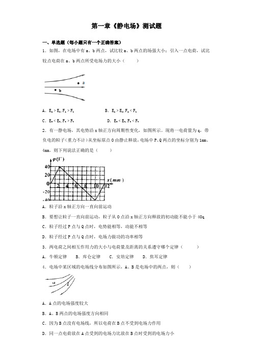 人教版高中物理选修3-1第一章《静电场》测试试题(含答案)