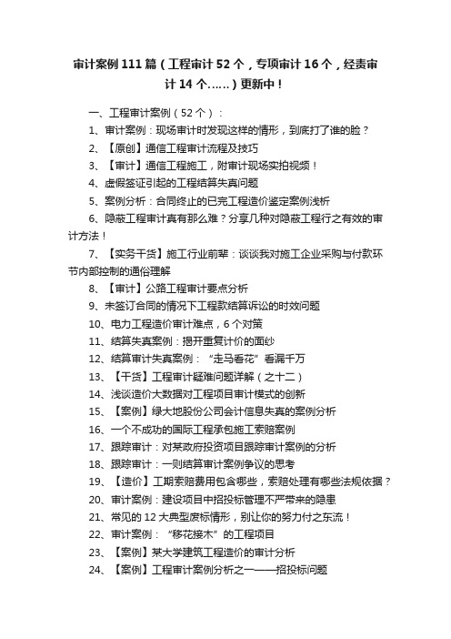 审计案例111篇（工程审计52个，专项审计16个，经责审计14个……）更新中！