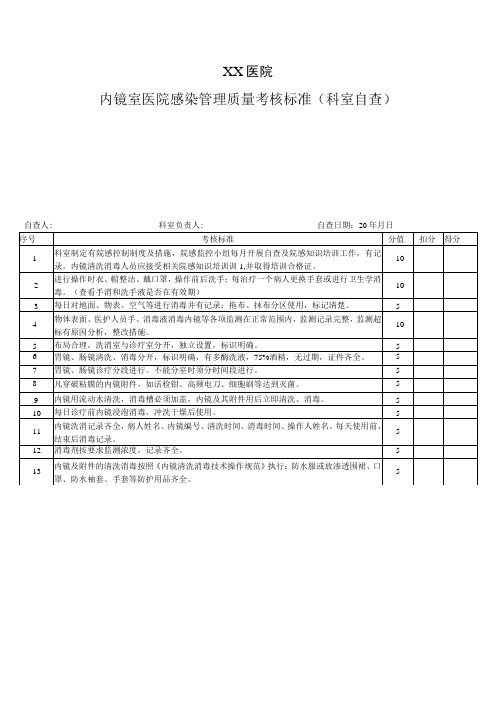 内镜室医院感染管理质量考核标准(科室自查)