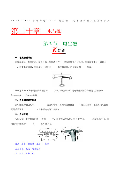 2024-2025学年专题20.2 电生磁--九年级物理人教版含答案