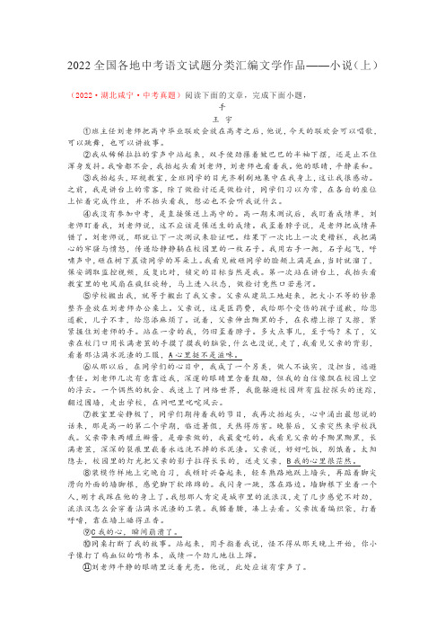 2022全国各地中考语文试题分类汇编文学作品——小说(上)