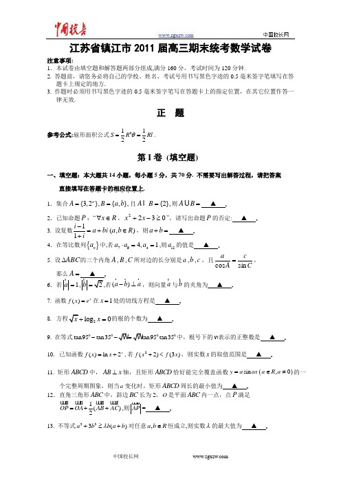 江苏省镇江市2011届高三上学期期末考试(数学)