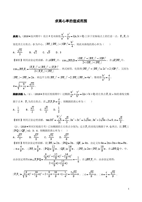 求离心率的值或范围(中档)