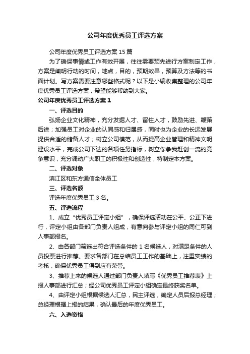 公司年度优秀员工评选方案15篇