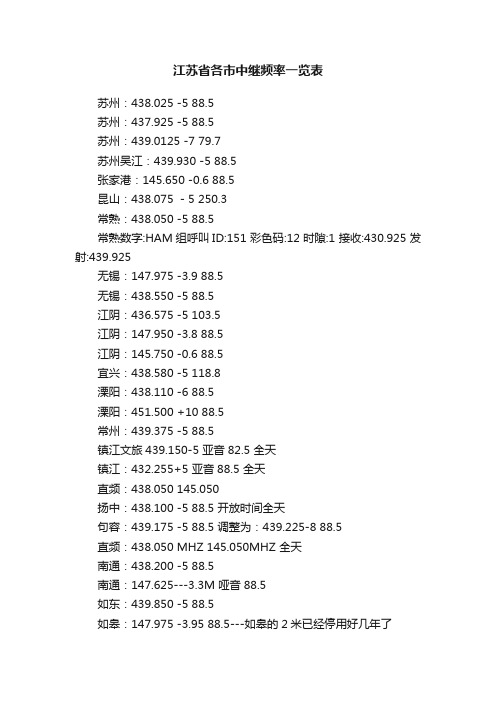 江苏省各市中继频率一览表