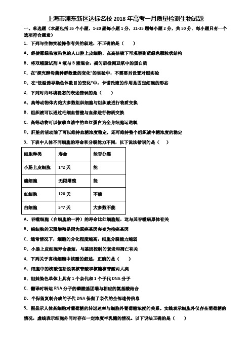 上海市浦东新区达标名校2018年高考一月质量检测生物试题含解析