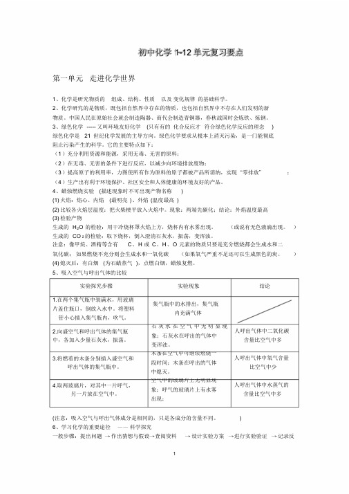 初中化学1--12单元知识点复习汇总