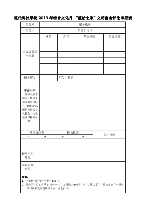 文明宿舍评比申报表