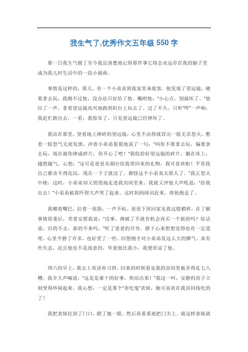 我生气了,优秀作文五年级550字