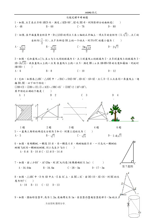 勾股定理中考难题[有答案解析详解]