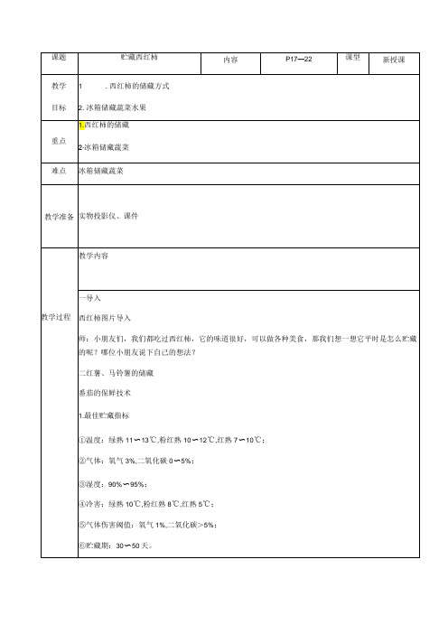 人教版六年级劳动上册《贮藏西红柿》