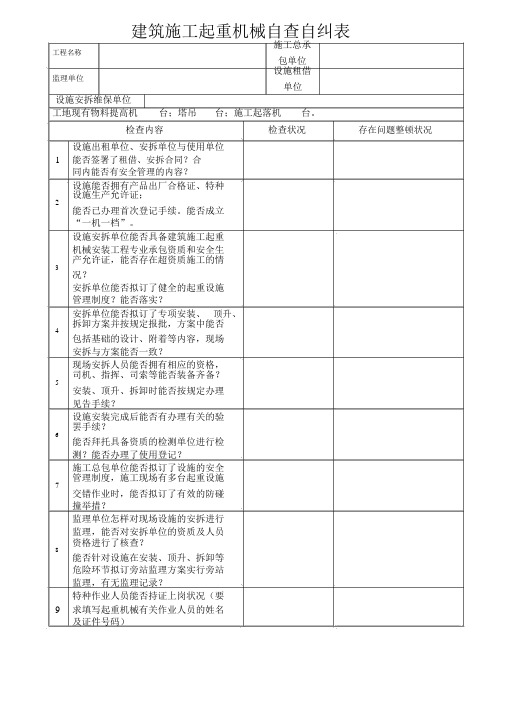 建筑施工起重机械自查自纠表