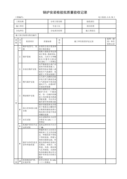 3.5.10.1锅炉安装检验批质量验收记录