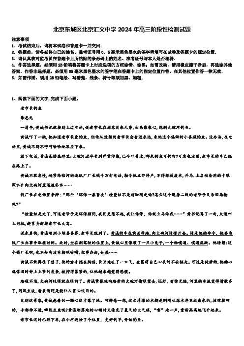 北京东城区北京汇文中学2024年高三阶段性检测试题含解析