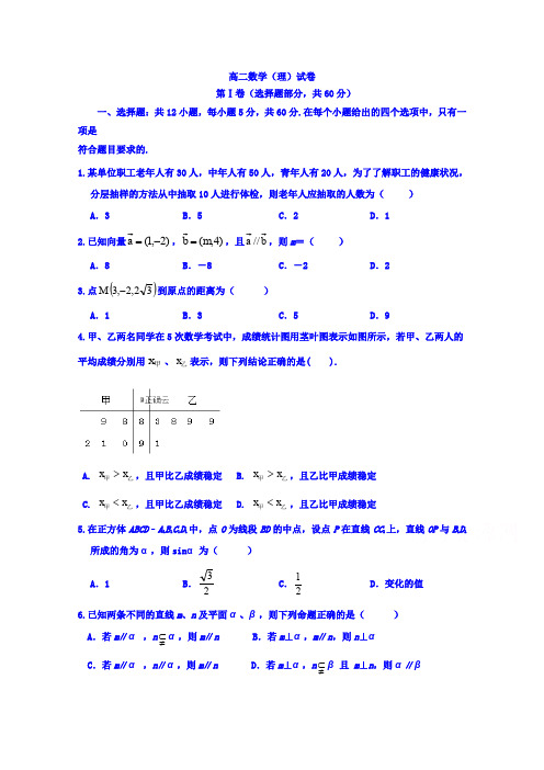 高二上学期期中考试数学(理)试卷Word版含答案