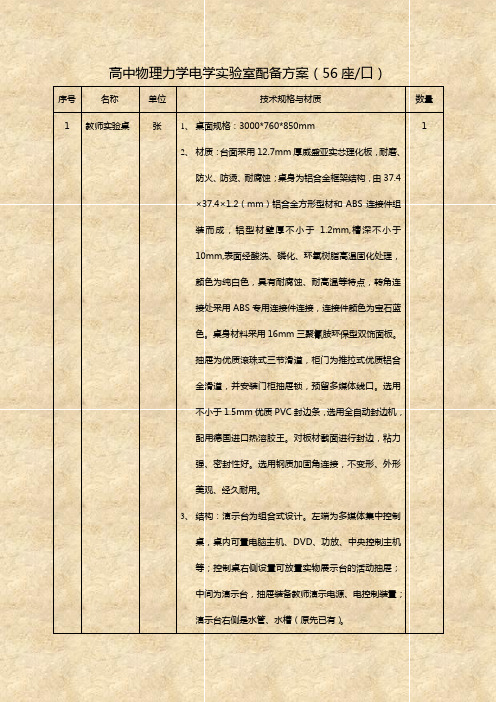 高中物理电学实验室配备方案(56座口)