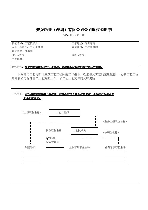 纸业工艺技术员