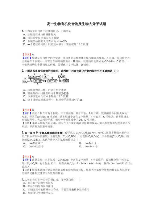 高一生物有机化合物及生物大分子试题
