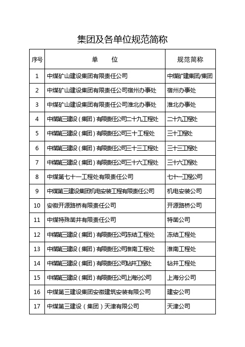 集团及各单位规范简称 (1)