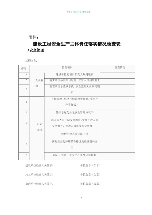 建设工程安全生产主体责任落实情况检查表