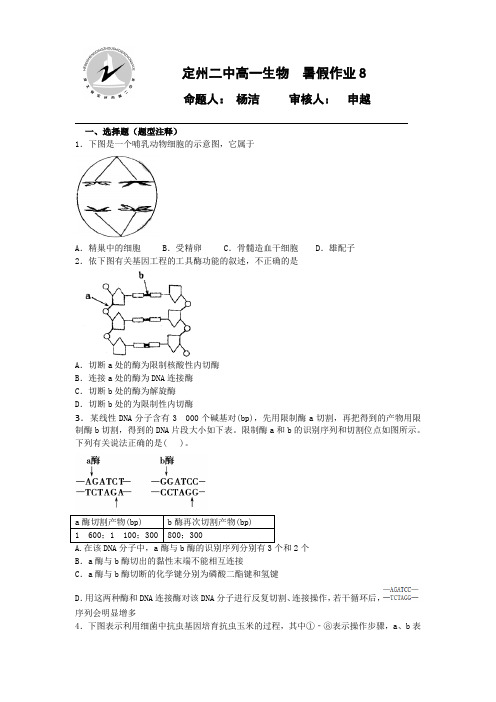 2015-2016学年高一下学期生物暑假作业8含答案