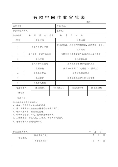 有限空间作业审批表