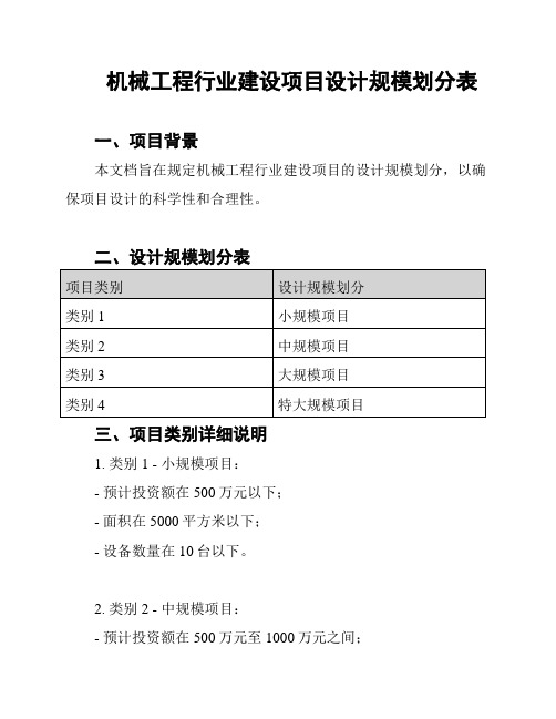 机械工程行业建设项目设计规模划分表