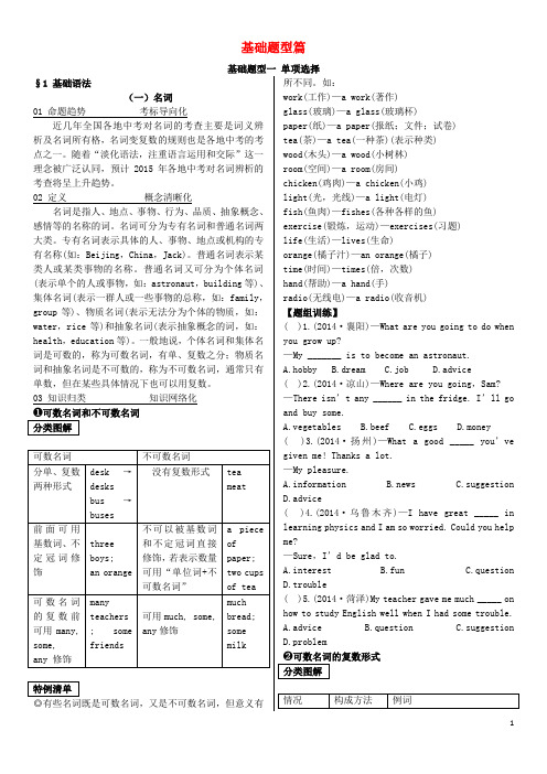 【火线100天】2015中考英语 基础语法一 名词