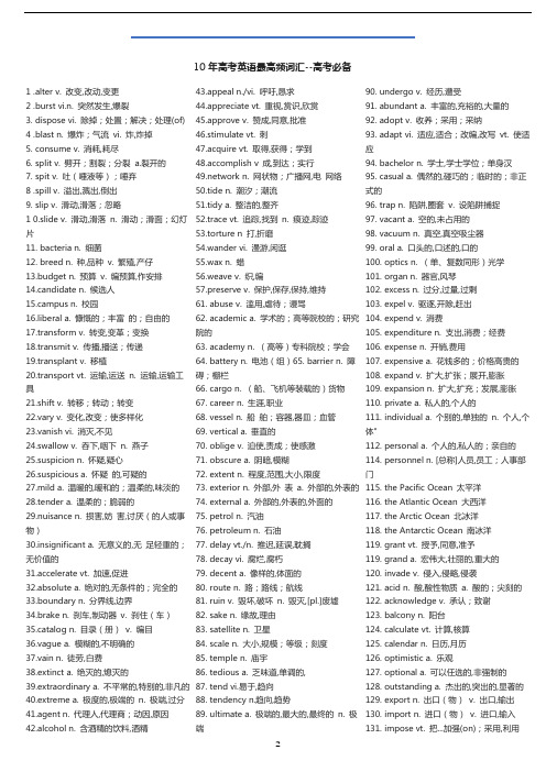 10年高考英语最高频词汇 打卡积累