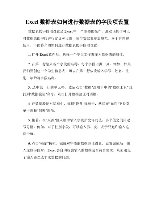 Excel数据表如何进行数据表的字段项设置