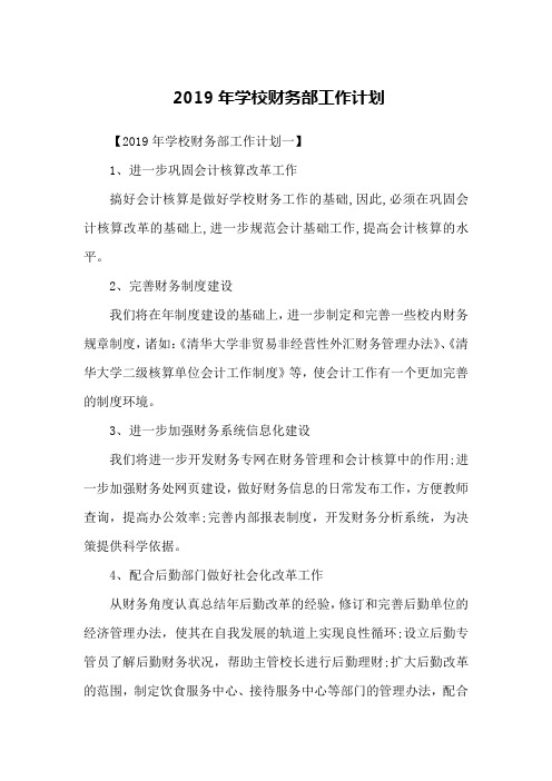 2019年学校财务部工作计划